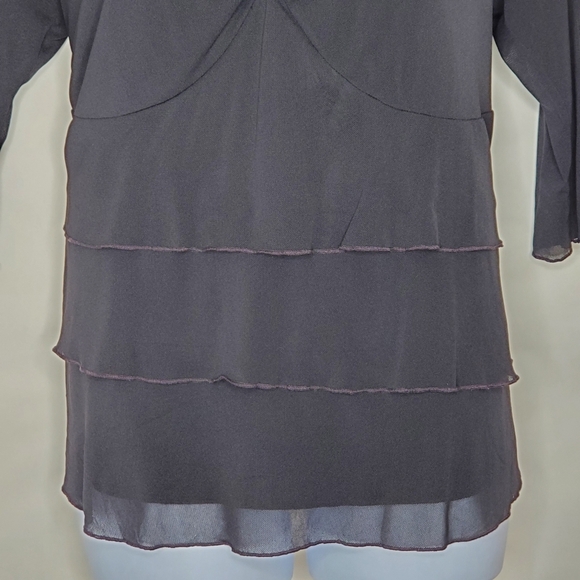 Lane Bryant Tiered Semi-Sheer Black Top Size 18/20 Stretch V-neck Dark Romantic - Picture 3 of 11